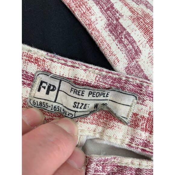 Free People Womans W29 Jeans Ikat Chevron Cream Red Pink Crop Skinny Low Rise Cr - Picture 2 of 8